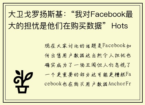 大卫戈罗扬斯基：“我对Facebook最大的担忧是他们在购买数据”  Hotspot Shiel